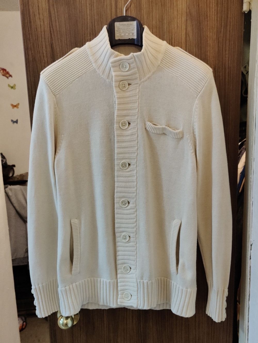 Men's Guess Cream Button-Up Cardigan w/ Pockets